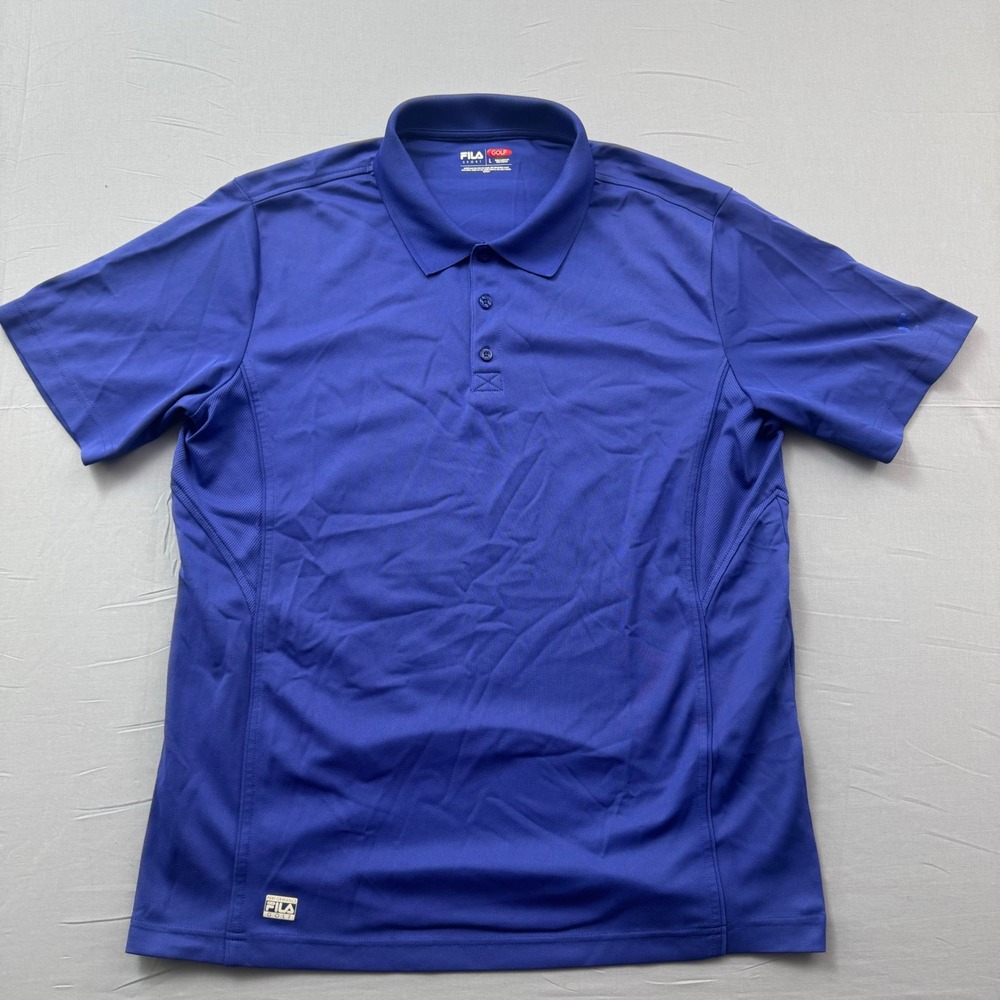 Fila Sport Golf Mens Large Blue Short Sleeve Performance Polo Shirt Athletic Fit